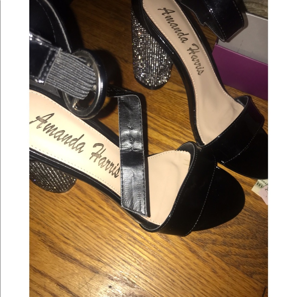 Rhinestone block heels 4 inch never worn